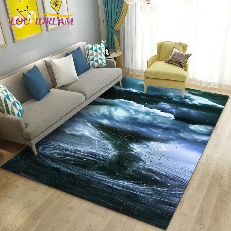 3D Dream Natural Tornado Cloud Area Rug,Carpet Rug for Living Bedroom Sofa Doormat Decoration,Children Play Non-slip Floor Mat