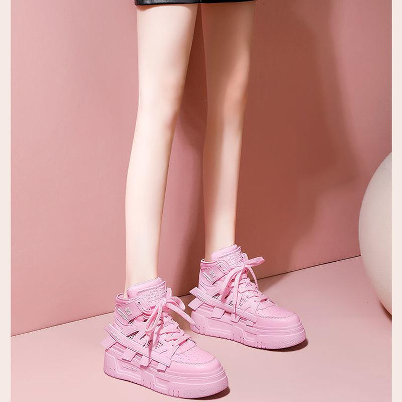 Spring Summer Casual Shoes Women Trendy All-match Cross Strap Sneakers Women's Vulcanize Shoes 2024 Fashion Pink High Gang Shoes