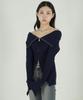 Tobaseu Off-Shoulder Two-Way Zip-Up Rib Knit (Navy)