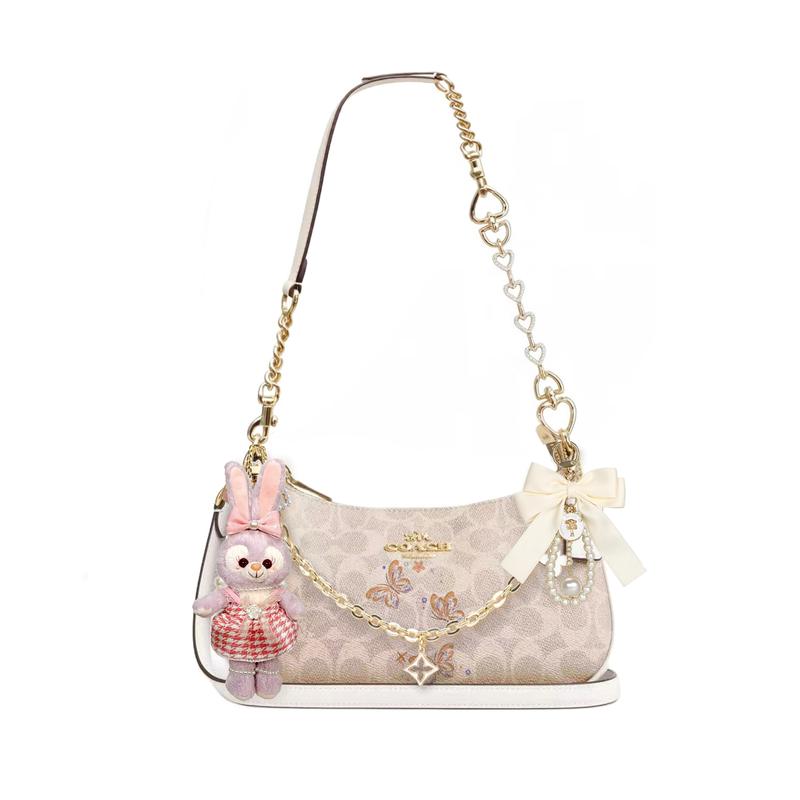 

COACH shoulder bag [Customized bag] Teri 24 classic presbyopic Logo zipper closure, pendant, scarf, bow, printing, extension Huajianzhuo basic style білий