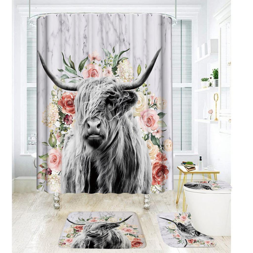 Bathroom Shower Curtain Four-Piece Digital Printing African Animal Waterproof Shower Curtain Shower Curtain Partition Curtain Bath Mat