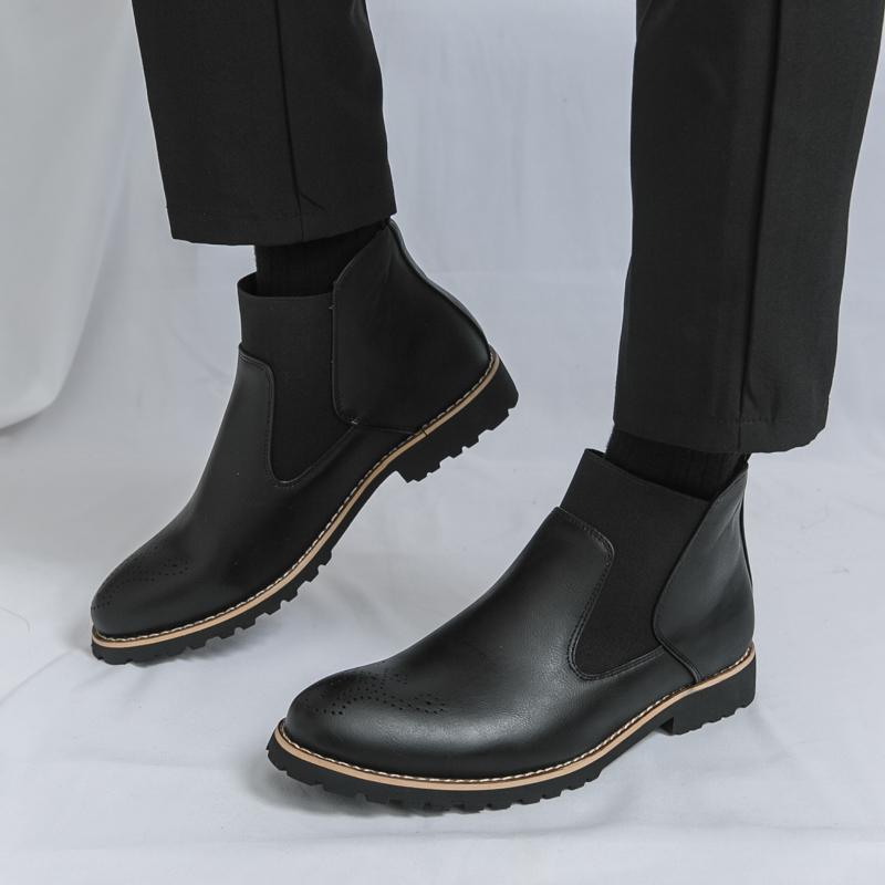 

Men’s Black Boots Dress Formal Leather Chelsea Boots Brown Pointed Toe Shoes Tuxedo Wedding Shoes Plus Size EU:38
