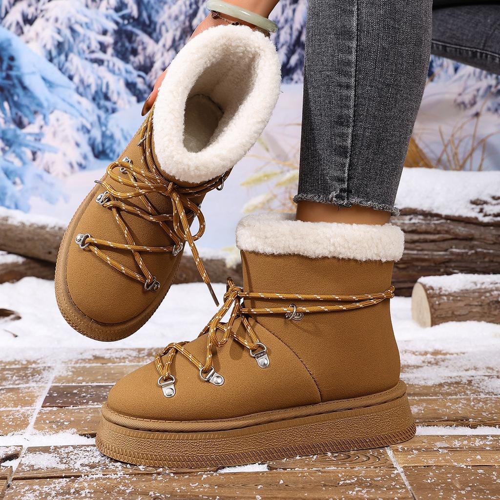 Women Ankle Boots 2025 New Round Toe Plush Warm Casual Shoes for Women Thick-soled Cross-strap Snow Boots Women Zapatos De Mujer