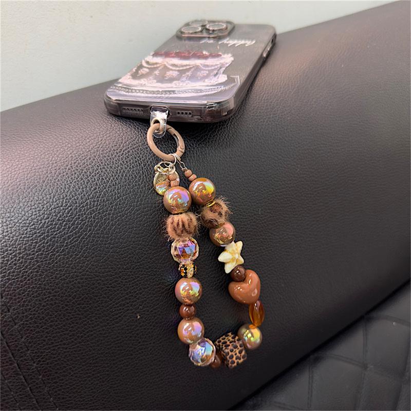 1pc Luxury Leopard Print Rhinestone Star Bracelet Pendant Simplicity Plush Short Phone Strap Style Phone Earphones Chain Pendant