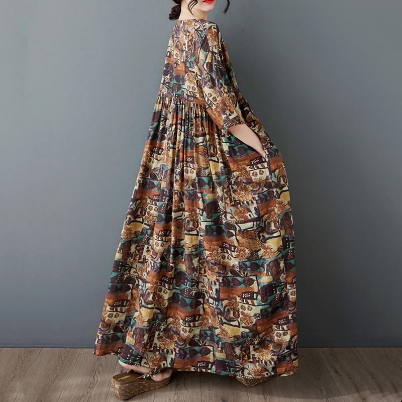 Maneca scurta Marime mare vintage floral nou in rochii pentru femei lejera rochie lunga de vara