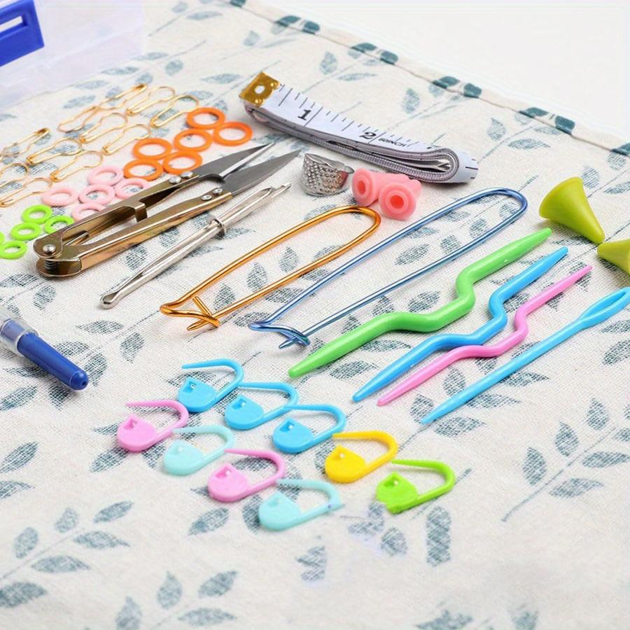 52pcs/set Complete Knitting Crochet Accessories Kit with Stitch Markers, Row Counter, Needles & Storage Box JXB