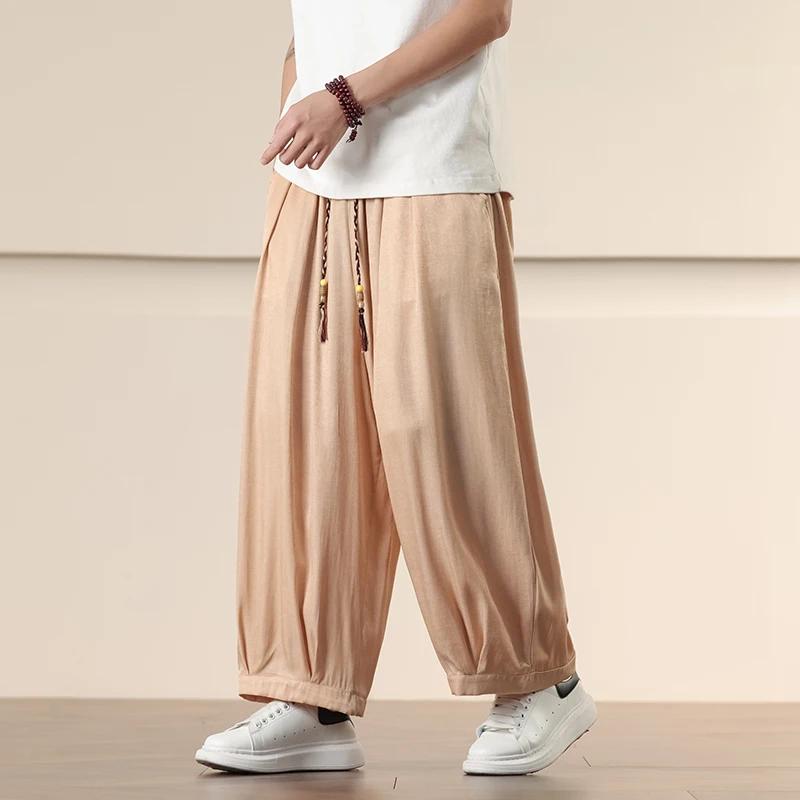 

2026 Summer Men Breathable Harem Pants Men Casual Solid Color Streetwear Baggy Pants Male Oversized Casual Wide Leg Pants 4XL хакі