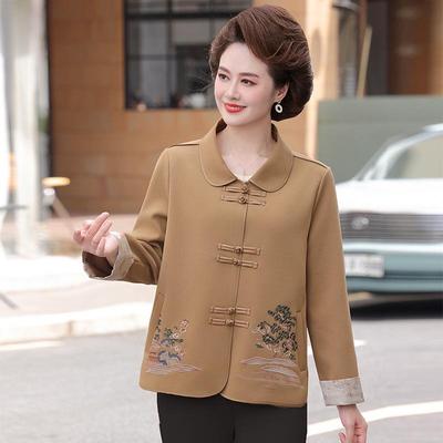 Mom's Autumn Chinese Embroidered Coat: Fashionable Turn-Down Collar Cardigan for Middle-Aged & Elderly Women