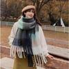 Korean Style Plaid Mohair Scarf - Women's Winter Imitation Cashmere Shawl