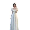 Square Neck Bubble Sleeve Waist Dress Women's Summer French Gentle Wind Embroidery Thin Long Temperament First Love Dress
