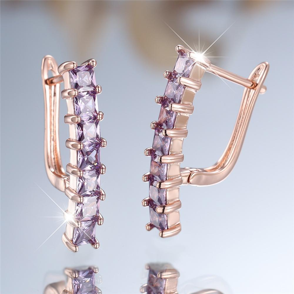 Luxury Female Purple Zircon Stone Hoop Earrings Fashion Rose Gold Color Wedding Jewelry For Women