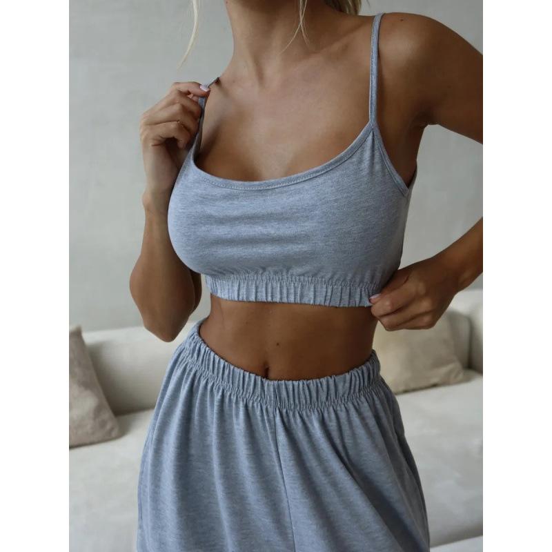 New women's fashion two-piece home wear set: strapless tank top and wide-leg pants
