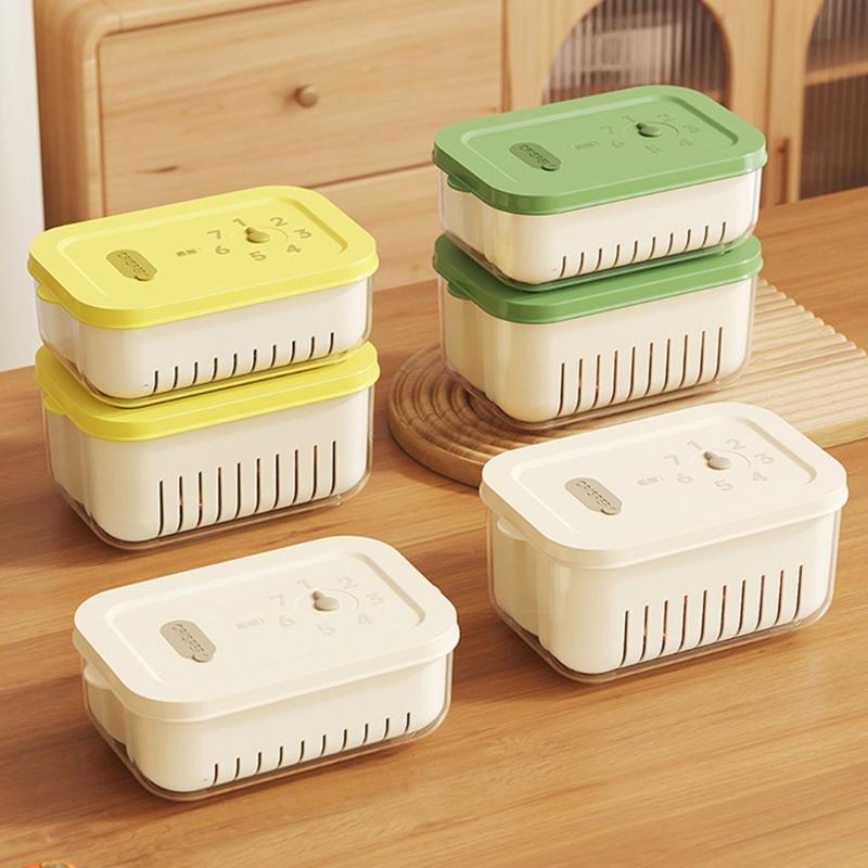 Innovative Timer Refrigerator Sealed Box for Organizing Fruits Vegetables Fridge Food Organizer with Drain Basket