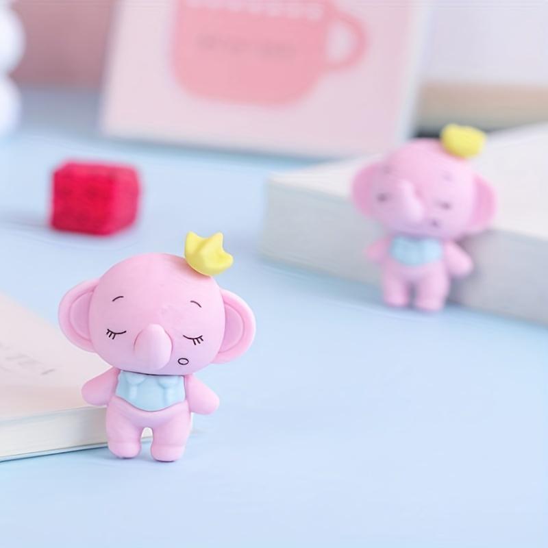 Set da 6 Gomme da Cancellare a Forma di Elefante Color Caramella Cartone Animato - Adorabile Cancelleria per Studenti e Scuola per Bambini