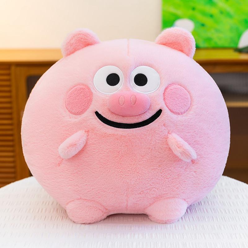 Household Items No.2 Unisex Pink Creative Ball-Shaped Piggy Plush Toys Stuffed Chubby Cartoon Piggy Doll Soft Cozy Throw Pillow Home Decor Cute Kids Gift