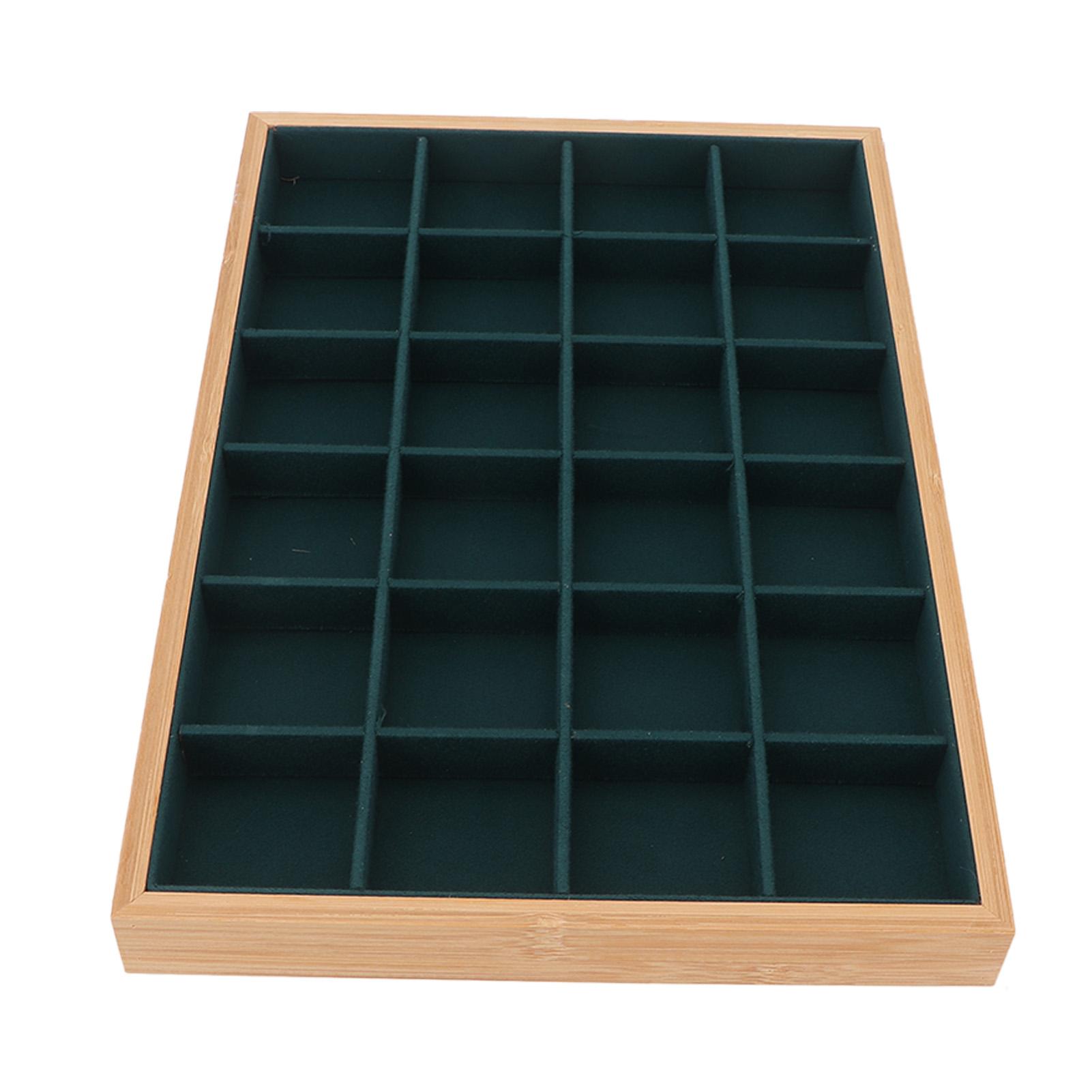 

24 Grids Jewelry Tray Wooden Bracelet Necklace Display Storage Organizer for Showcase Drawer Green