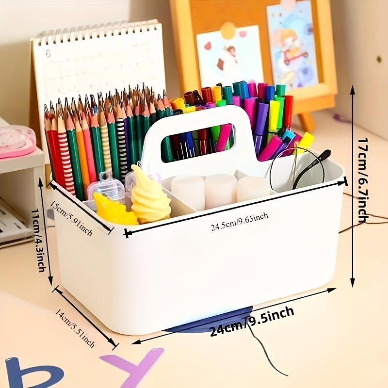 5-Stack Plastic Storage Basket with Handle - Portable Pencil Holder and Tabletop Stationery Storage Box for Back-to-School