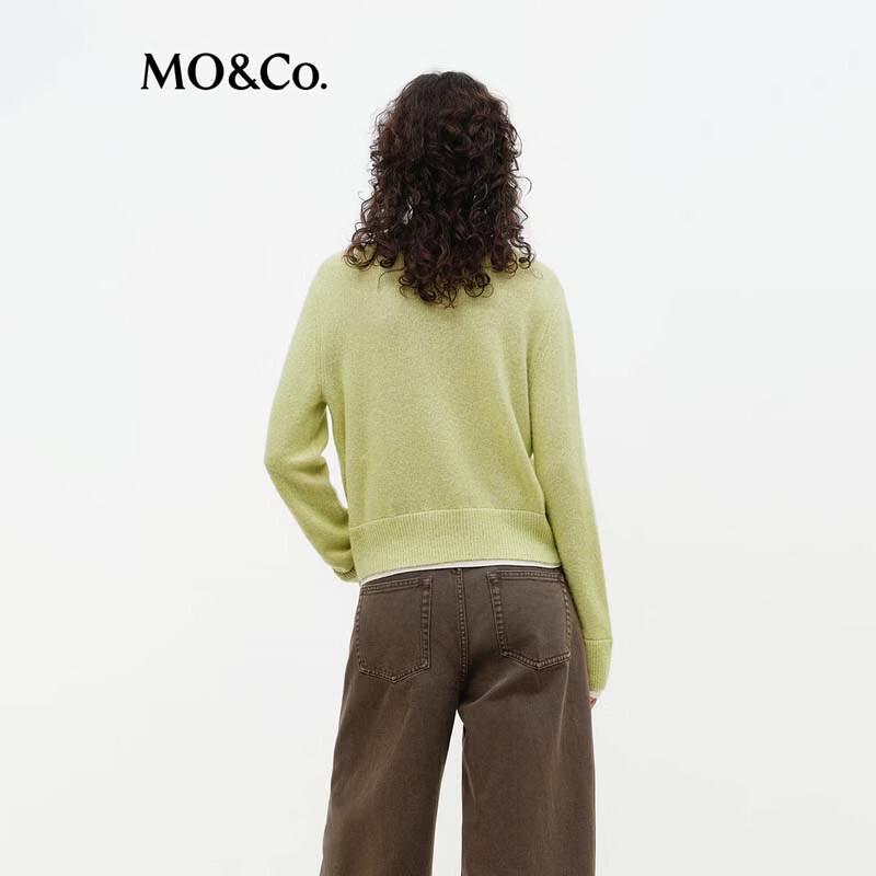 MO&Co. Women's Wool Cashmere Blend Faux Two-Piece Long Sleeve Knitted Cardigan MBF1CAR019