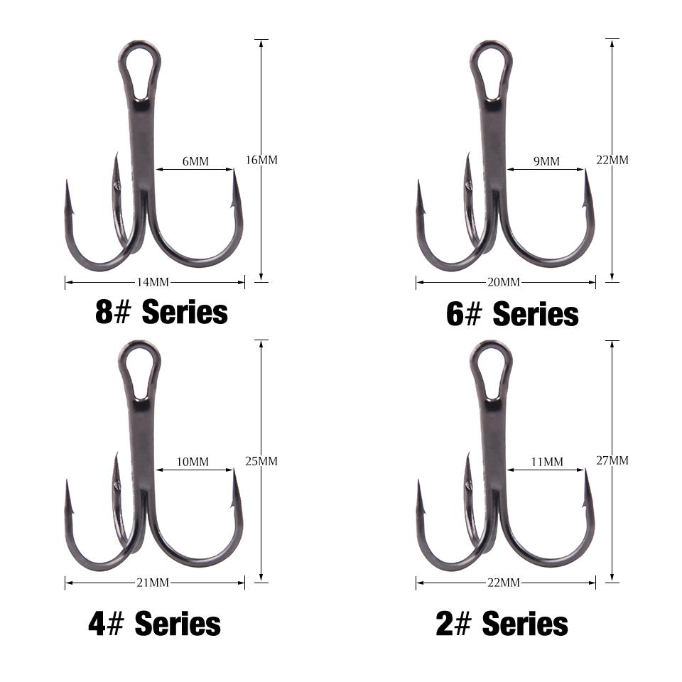 20pcs/box 2# 4# 6# 8# High-Carbon Steel Three-Hook Fishing Lure In Black White Red Nickel Fishing Accessory Treble Hook
