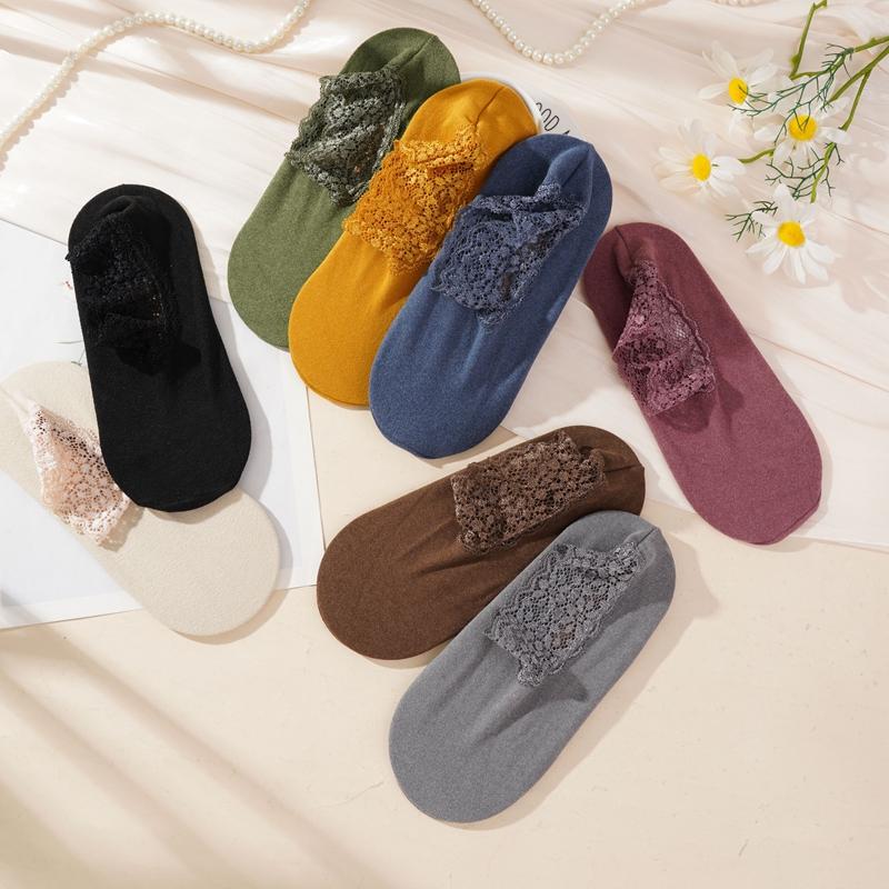 Podzimní a zimní Dámské Teplé zesílené podlahové ponožky Všestranné krajkové Krátké trubice Ponožky na spaní s volnými ústy