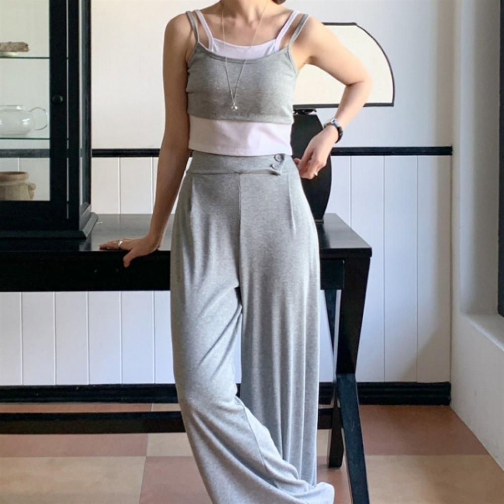 New Arrivals Open Run Women Layered Crop Double Tank And Wide Pants Set