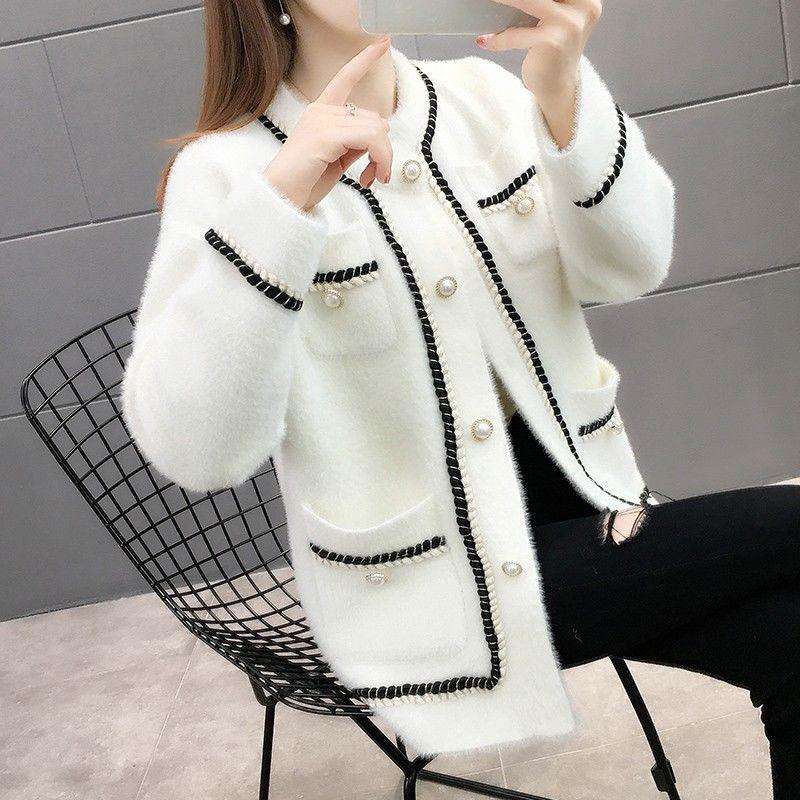 WTEMPO Winter Gebreide Truien voor Dames Effen Kleur Lange Mouwen Knopen Losse Pullovers Colwarme Warme Irreguliere Zoom Tops S