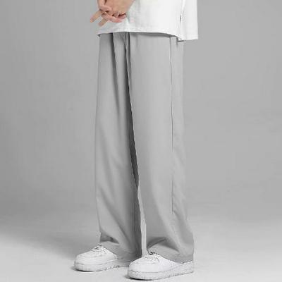 Men's Gray Wide-Leg Ice Silk Casual Pants