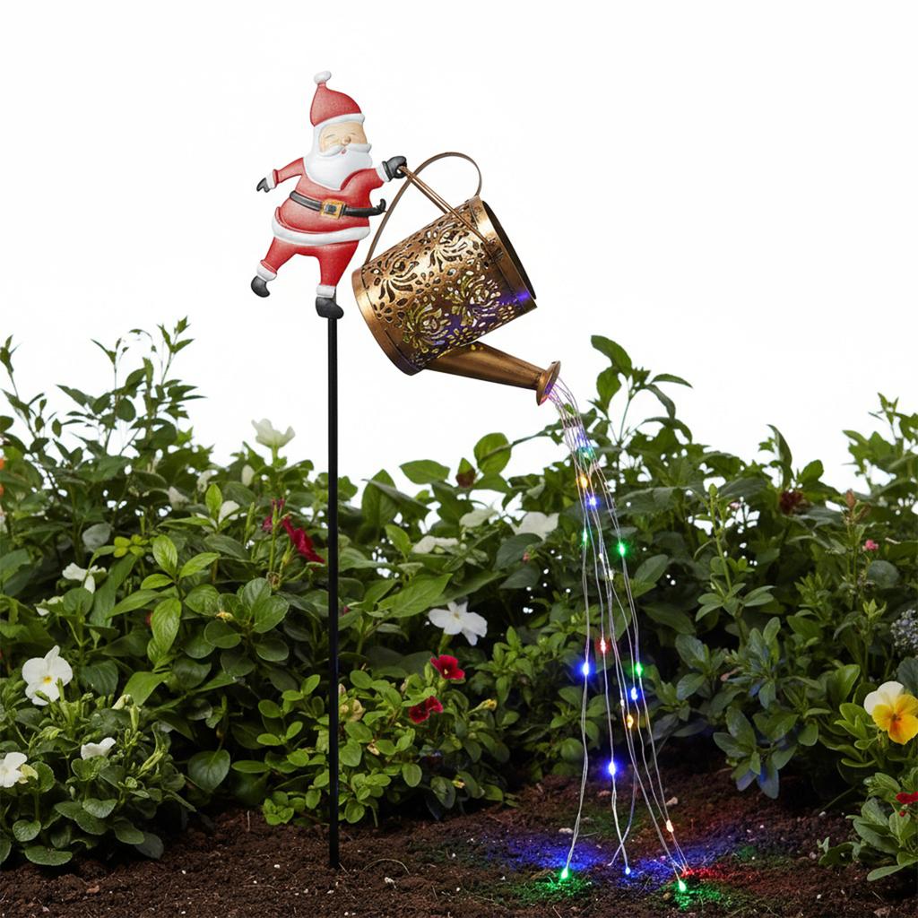 Solar Santa Claus Watering Can with LED Light Outdoor Decorative Solar Lights Solar Santa Claus Kettle Lights Outdoor Decor