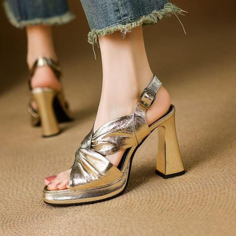 Fashion Super High Heel Fish Mouth Cross Strap Block Heel Back Trip Strap Platform Spring and Summer Women's Shoes