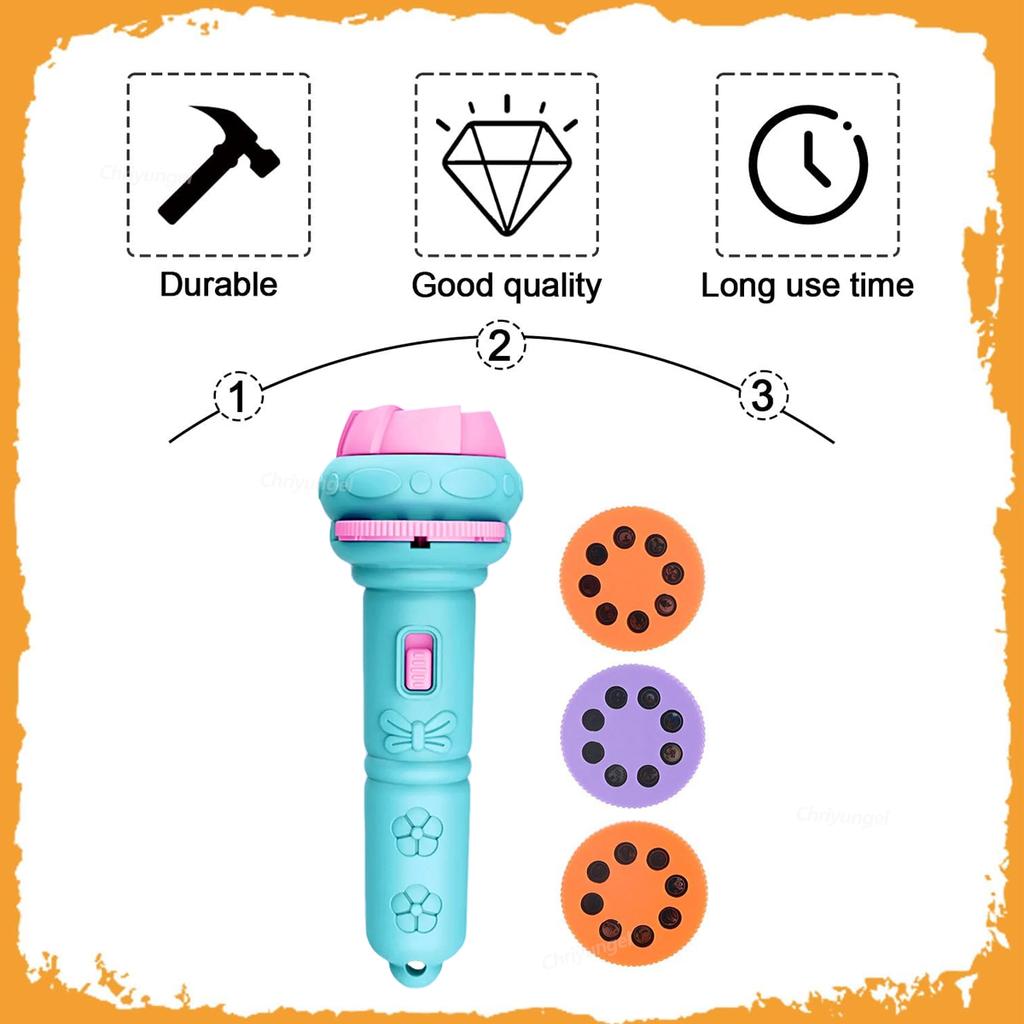Kids Cartoon Projector Flashlight with 10 Cards 80 Patterns, Bedtime Educational Projection Night Light Toy for Toddler Boys Girls