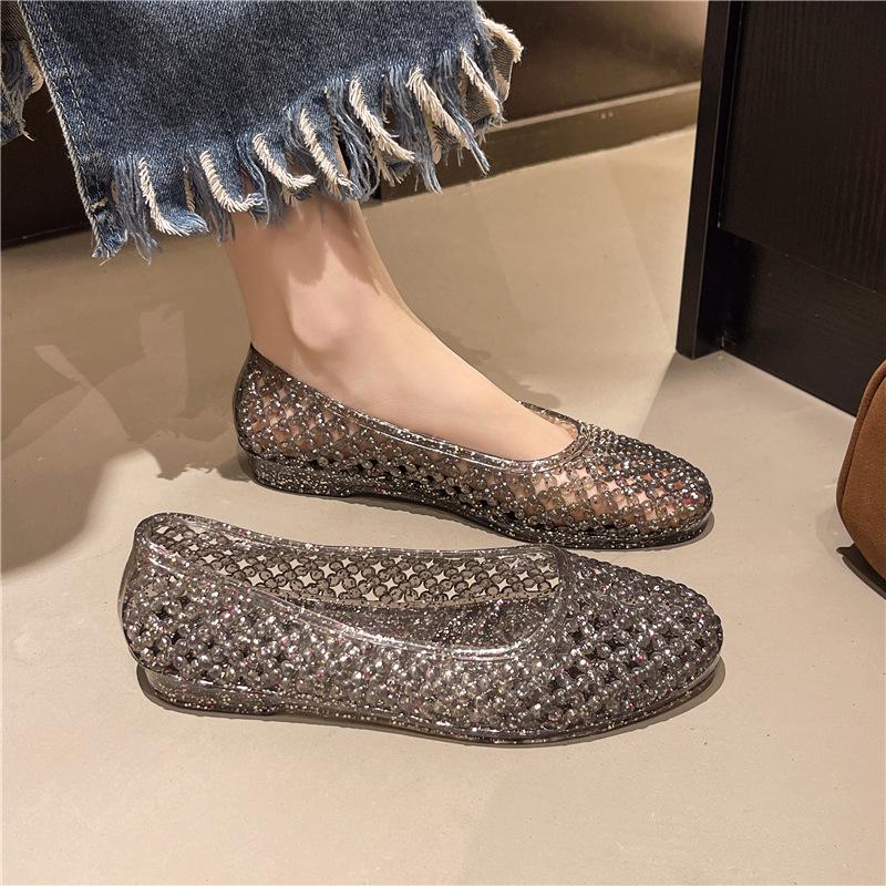 Elegant Transparent Cut-out Women s Summer Sandals - Flat, Closed-Toe, Light Luxury Design 41