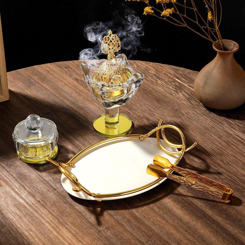 Arab Frankincense Distiller Holder, Ramadan Decoration Glass Burner Set Desk Diffusor
