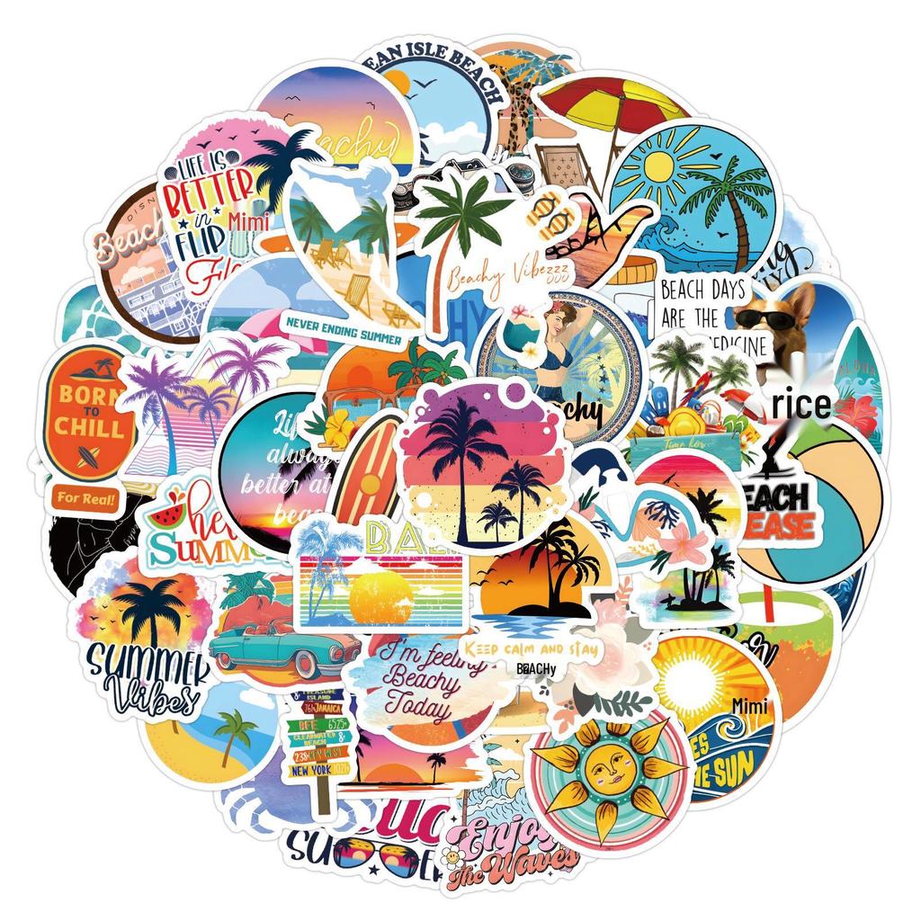 60-Piece Beach Surfing Graffiti Sticker Set for DIY Phone and Desk Decoration