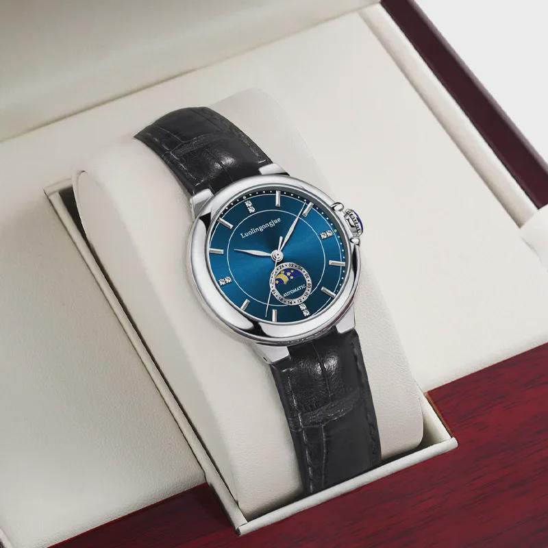 Duke of Lorraine Men's Automatic Watch - Moon Phase, Butterfly Buckle, Leather Strap.