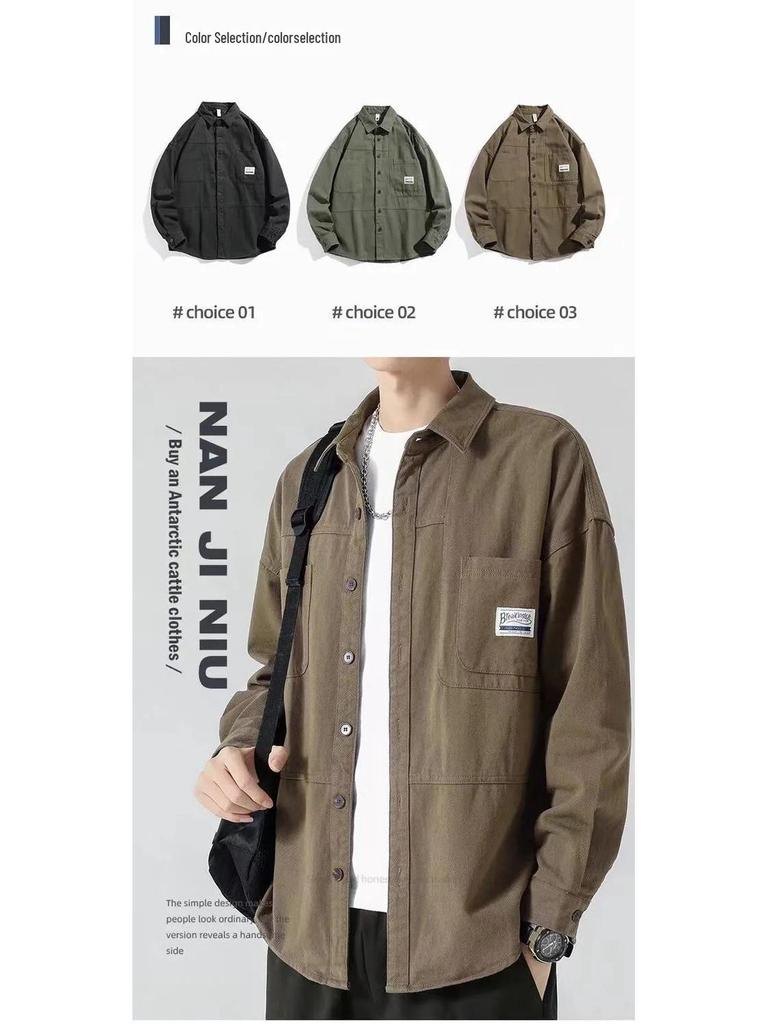 Men's Cross-Border 2025 Workwear: Loose Long-Sleeve Cardigan Shirt for Spring & Autumn