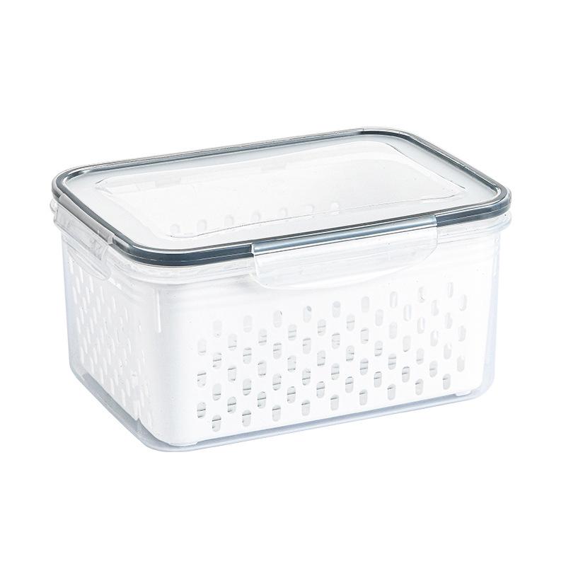 Plastic Kitchen Storage Set: Fruit & Veggie Draining Boxes with Lids for Fridge & Freezer