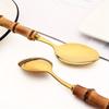 8pcs Golden Teaspoon, Stirring Spoon Bamboo Handle Ice Cream Spoon, Coffee Tea Spoon Set, Food Grade 304 Tablespoons, 6.3-inch