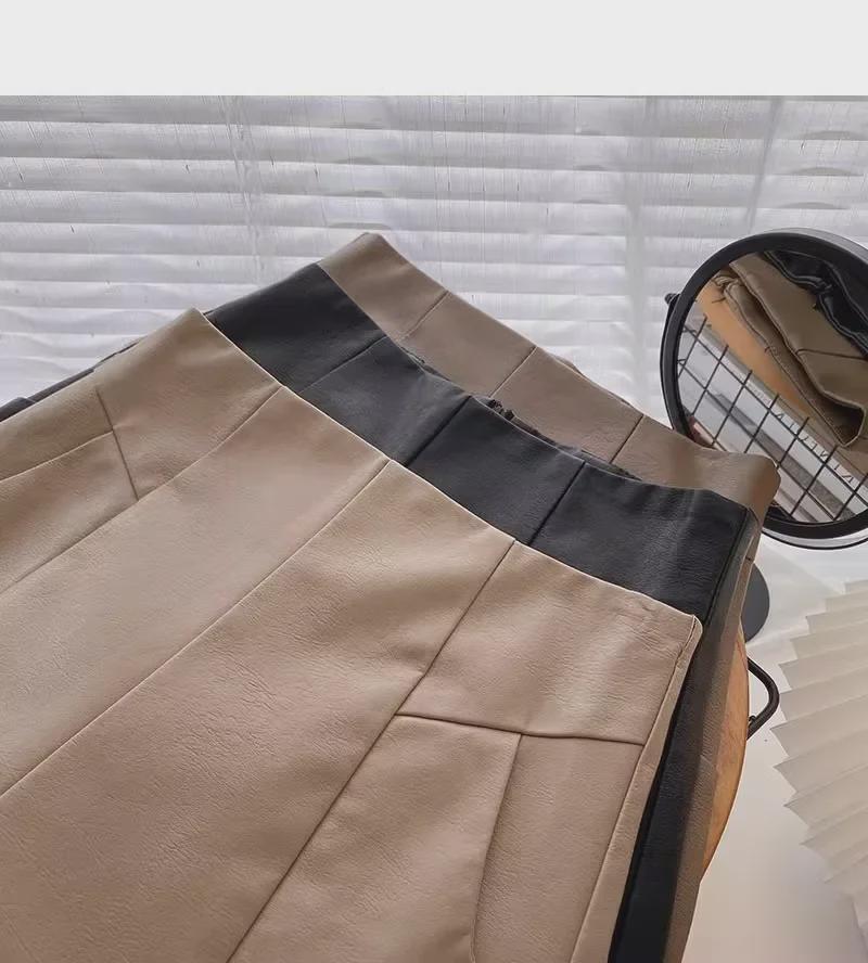 Women's High-Waist PU Leather Wide-Leg A-Line Shorts - Korean Fashion for Autumn/Winter