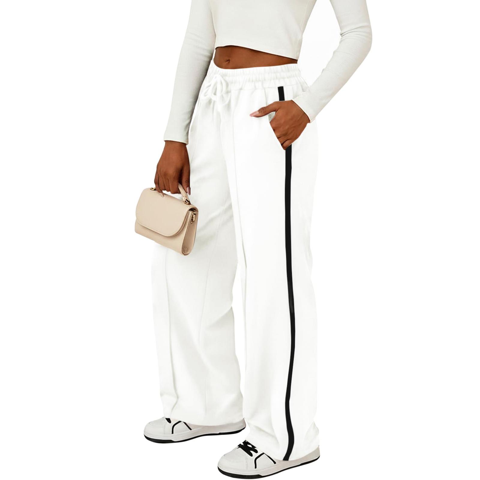 

Women Elastic High Waist Pant Casual Fit Wide Leg Long Pants Trousers With Pockets XL