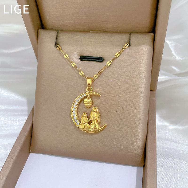 Blickt aus der Ferne zum Mond, Liebe, Leichter Luxus-Temperament, Wunderschöne Voll-Diamant-Halskette, Vielseitige Schlüsselbein-Kette für Damen