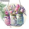2D Flach 1 Stück Frühling Pastoral Vase Aluminiumschild Rund Dekoratives Hängendes Ornament, Haus Küche Garten Balkon Zaun Dekoration, Gärtnerei Studio Dekoration