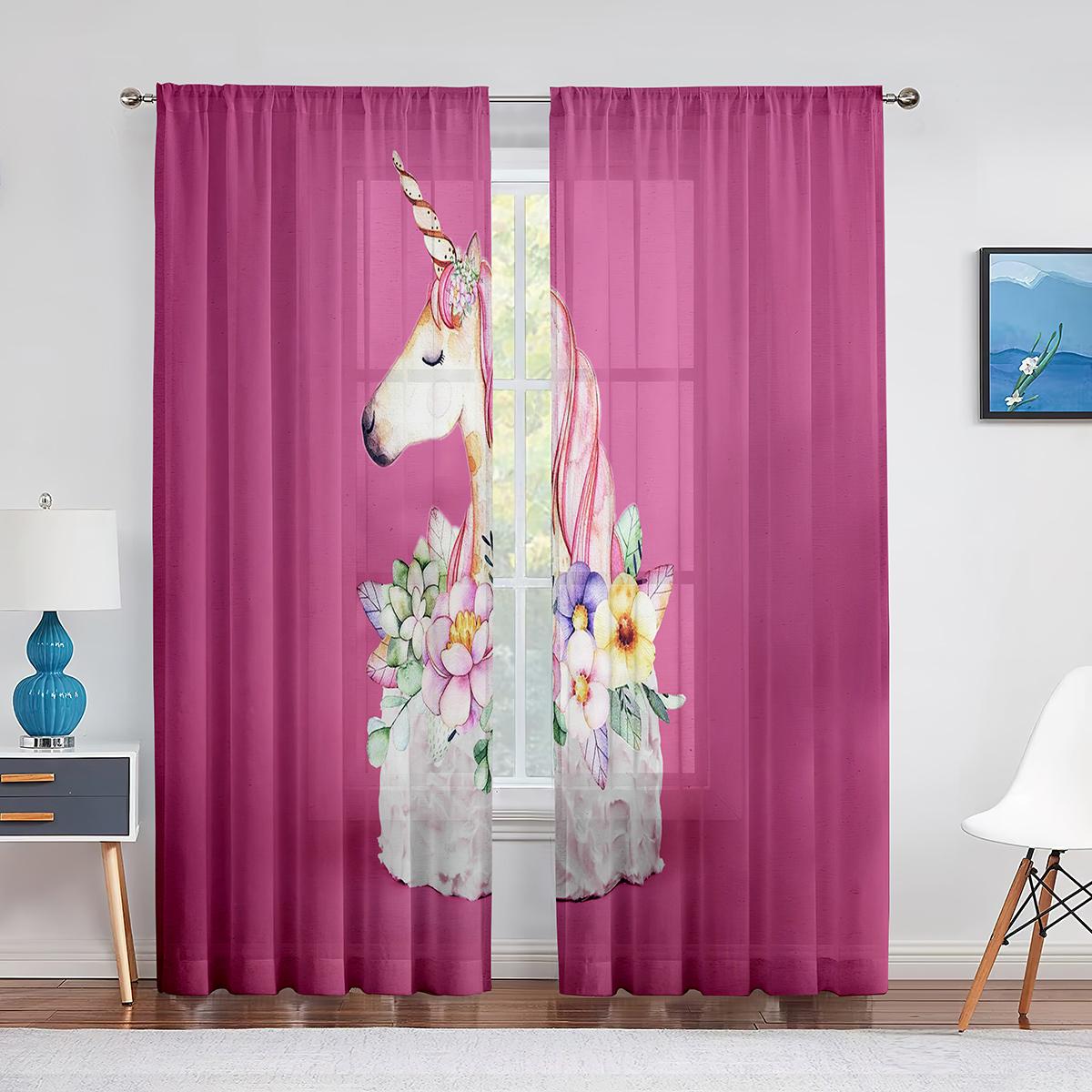 Красочные единороги Радуга Принт Узор Прозрачная вуаль Шторы для спальни Гостиная Кухня — фото 14