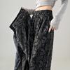 Spring Autumn Women's Elastic Waist Vintage Printing Wide Leg Pants Female Loose Casual All-match Straight Trousers
