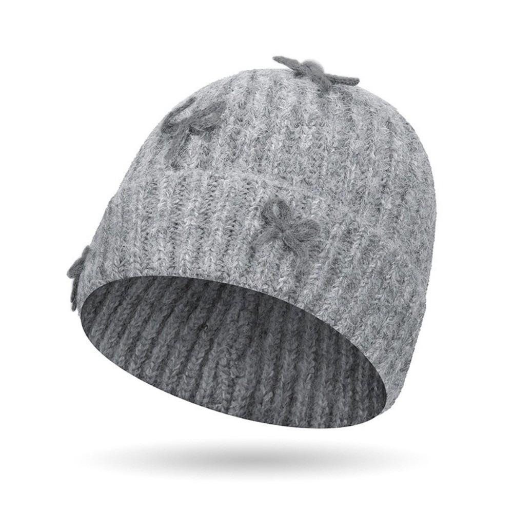 Bowknot Knitted Beanie Hat Thick Korean Sweet Bow Hat Fashion Woolen Pullover Hat Girls