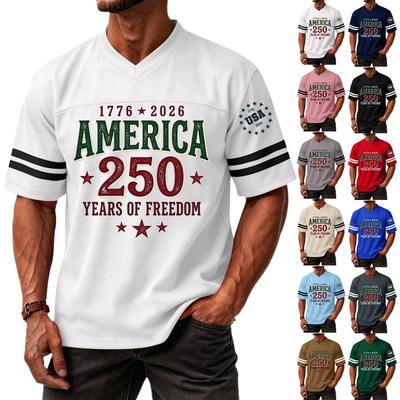 Casual V Neck Short Sleeve Sports T Shirt America 250 Years of Freedom Independence Day Graphic Tee 1776 To 2026 Commemorative Top