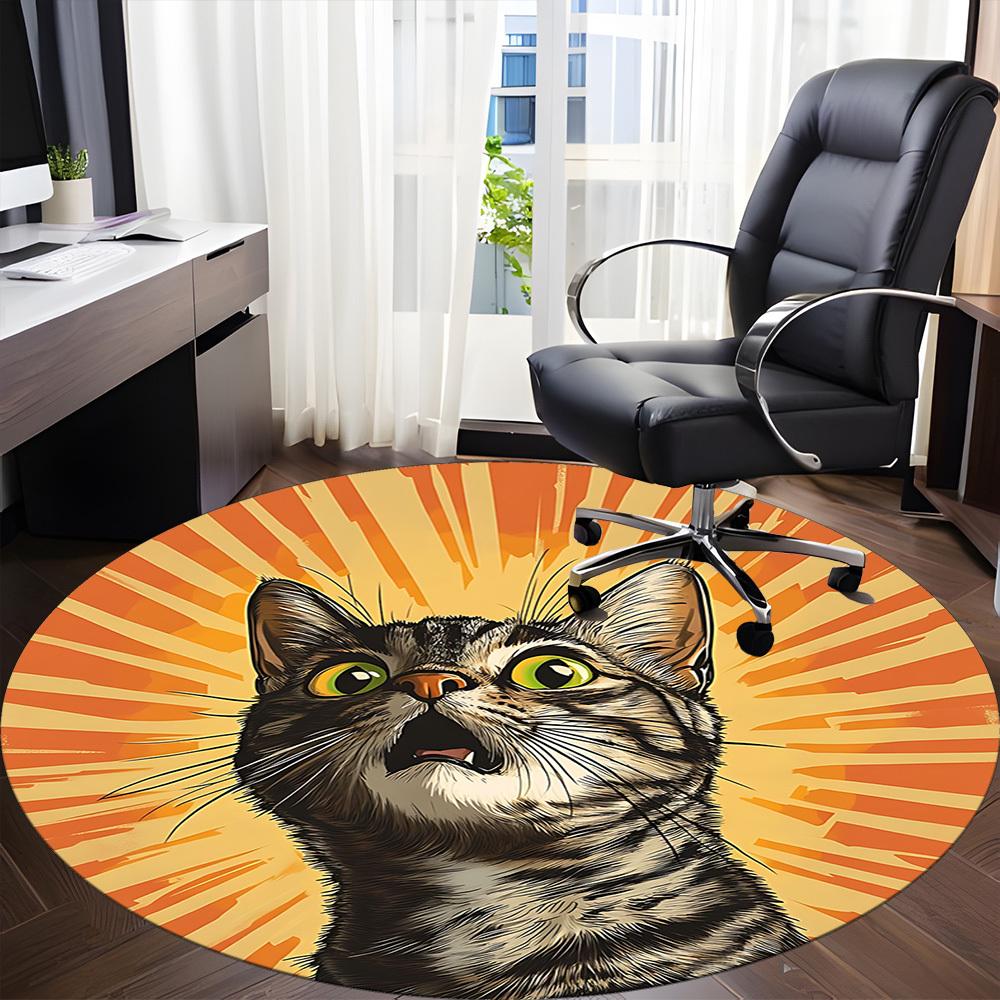 1pc Cat Sunburst Office Round Area Rug, Under Office Chairs Bedroom Living Room Home Decor, Room Deco, Available in Various Sizes