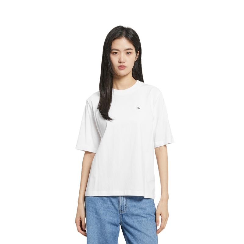 Calvin Klein Solid Color Logo Crew Neck T-Shirt Women Tops White J218869-YAF