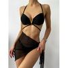 2023 V-Neck Solid Color Sexy Tie-Up Three-Piece Bikini