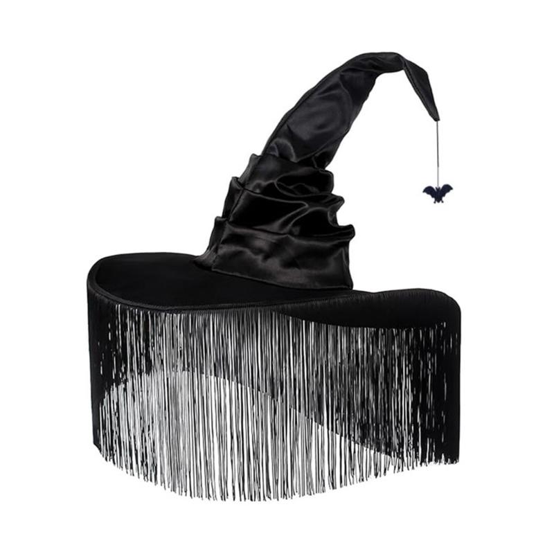 

Fringed Witch Hat Pleated Wizard Hat Halloween Party Headwear Cloches Hat Holiday Headwear Adult Role Play StageShow Hat 1