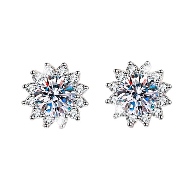 Moissanite Six-Claw Zircon Earrings, S925 Sterling Silver, Women's Fashion